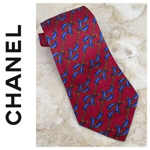 CHANEL Dolphin Pattern 100% Silk Tie Multi-Colour Authentic Luxury